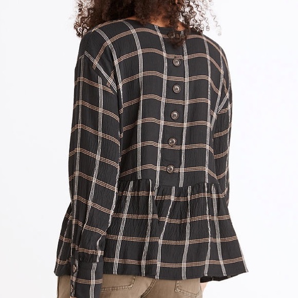Madewell Button-Back Peplum Top in Plaid - Picture 6 of 7